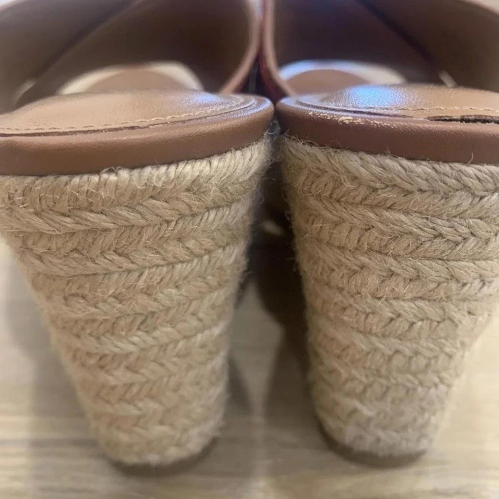 Coach Leather Espadrille‎ Wedge Sandals Orange & Snakeskin Size 9